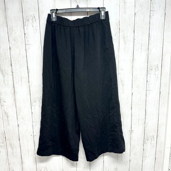 Zara Pants Women Size Small Linen Wide Leg Black High Waisted Trousers Tied - Picture 4 of 4